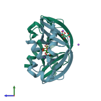 PDB entry 2p6z coloured by chain, side view.