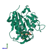 PDB entry 2p73 coloured by chain, side view.