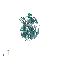 PDB entry 2p75 coloured by chain, side view.