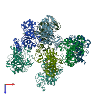 PDB entry 2p76 coloured by chain, top view.