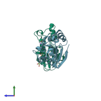 PDB entry 2p77 coloured by chain, side view.