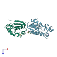 PDB entry 2p77 coloured by chain, top view.