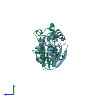 PDB entry 2p78 coloured by chain, side view.