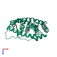 PDB entry 2p7g coloured by chain, top view.