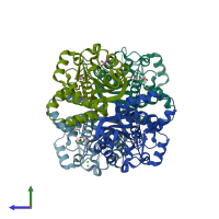 PDB entry 2p7h coloured by chain, side view.