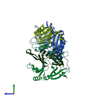 PDB entry 2p7l coloured by chain, side view.
