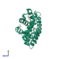 PDB entry 2p7z coloured by chain, side view.