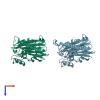 PDB entry 2p8e coloured by chain, top view.