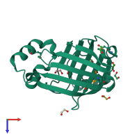 PDB entry 2p8g coloured by chain, top view.