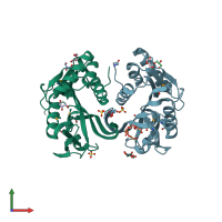 PDB entry 2p8j coloured by chain, front view.