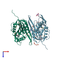 PDB entry 2p8j coloured by chain, top view.