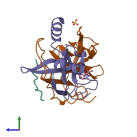 PDB entry 2p8o coloured by chain, side view.