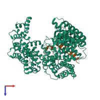 PDB entry 2p8q coloured by chain, top view.