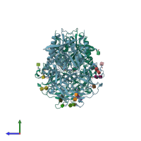 PDB entry 2p8s coloured by chain, side view.