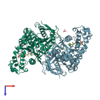 PDB entry 2p8u coloured by chain, top view.