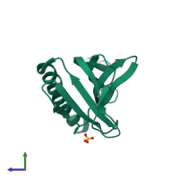 PDB entry 2p8v coloured by chain, side view.