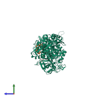 PDB entry 2p8w coloured by chain, side view.