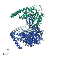 PDB entry 2p90 coloured by chain, side view.