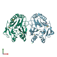 PDB entry 2p97 coloured by chain, front view.