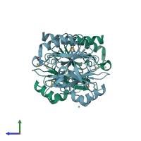 PDB entry 2p97 coloured by chain, side view.