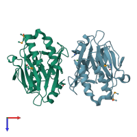 PDB entry 2p97 coloured by chain, top view.