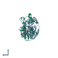 PDB entry 2p9f coloured by chain, side view.