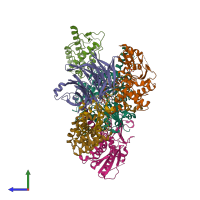 PDB entry 2p9i coloured by chain, side view.