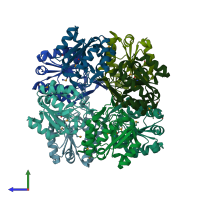 PDB entry 2p9j coloured by chain, side view.