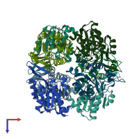 PDB entry 2p9j coloured by chain, top view.