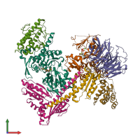 Hetero heptameric assembly 1 of PDB entry 2p9k coloured by chemically distinct molecules, front view.