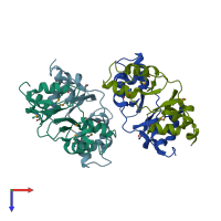 PDB entry 2p9m coloured by chain, top view.