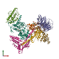 PDB entry 2p9p coloured by chain, front view.