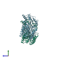 PDB entry 2p9q coloured by chain, side view.