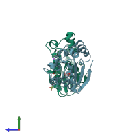 PDB entry 2p9y coloured by chain, side view.