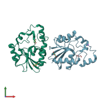 PDB entry 2p9z coloured by chain, front view.