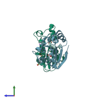 PDB entry 2p9z coloured by chain, side view.