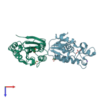PDB entry 2p9z coloured by chain, top view.