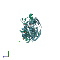 PDB entry 2pa0 coloured by chain, side view.