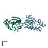 PDB entry 2pa0 coloured by chain, top view.