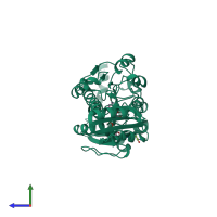 PDB entry 2pa3 coloured by chain, side view.
