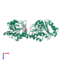 PDB entry 2pa3 coloured by chain, top view.
