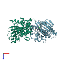 PDB entry 2pa5 coloured by chain, top view.