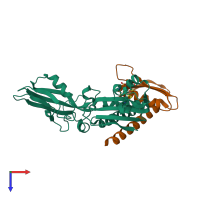 PDB entry 2pa8 coloured by chain, top view.