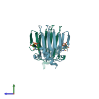 PDB entry 2pam coloured by chain, side view.