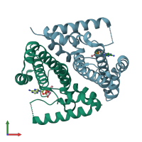 PDB entry 2pau coloured by chain, front view.