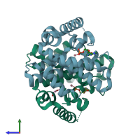 PDB entry 2pau coloured by chain, side view.