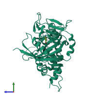 PDB entry 2pax coloured by chain, side view.