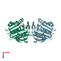 PDB entry 2pbf coloured by chain, top view.