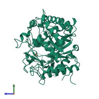 PDB entry 2pbg coloured by chain, side view.