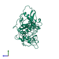 PDB entry 2pbh coloured by chain, side view.
